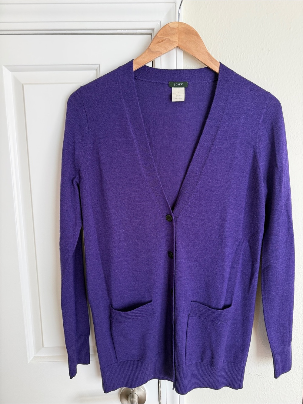 J. Crew Deep Purple V-Neck Button Front Wool Cardigan. Size S.